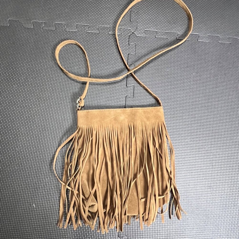 Brown Faux Suede Fringe Crossbody Bag With Adjustable Strap - Picture 4 of 4